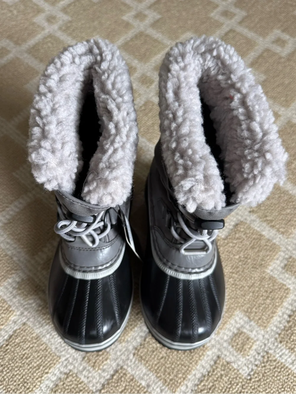 Sorel Yoot Pac Nylon Waterproof Snow Boots Quarry Dove Gray Black Kids Size 1